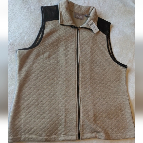 Chico's Women's Heathered Quilt Bunny Vest - Camel w/ Brown Leather Size XL NWT! - Picture 6 of 16